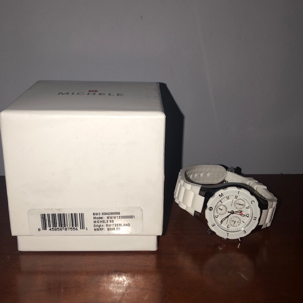 Michele white band watch